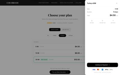 CocoRoam plan details page