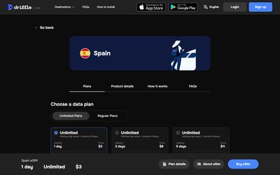 pagina dei dettagli del piano di Driffle eSIM