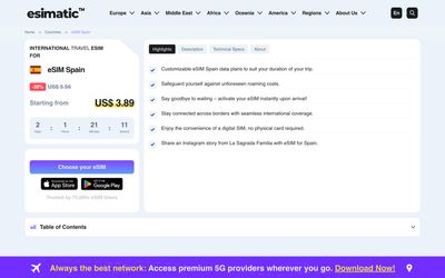 page de détails du forfait de Esimatic