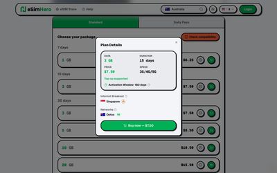 página de detalles del plan de eSIM Hero