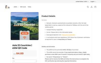 eSIMplusのプラン詳細ページ