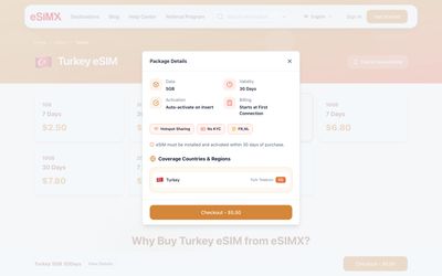 pagina dei dettagli del piano di eSIMX