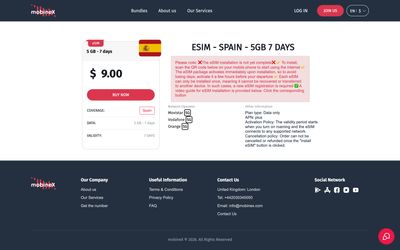 pagina dei dettagli del piano di mobineX