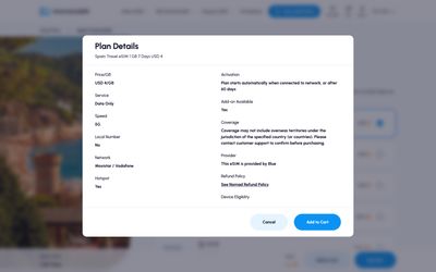 page de détails du forfait de Nomad