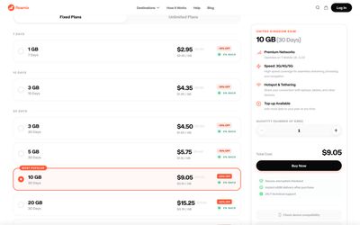 Roamix plan details page