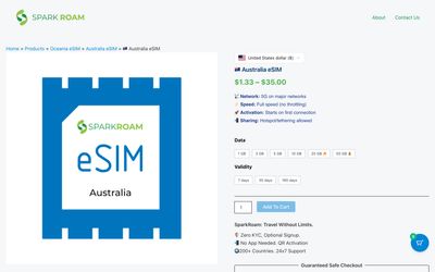 Spark Roam plan details page
