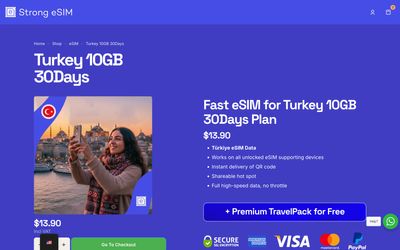 página de detalles del plan de Strong eSIM