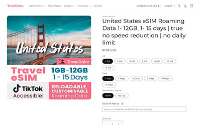 TravelGator eSIM plan details page