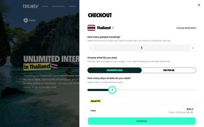 page de détails du forfait de Truely