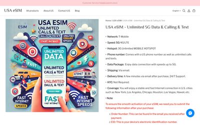 pagina dei dettagli del piano di USA eSIM