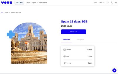 page de détails du forfait de Voye Global