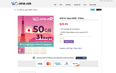 página de detalles del plan de WG JAPAN eSIM