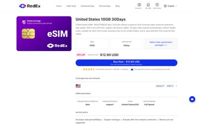 página de detalles del plan de RedEx eSIM