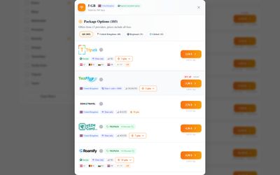 page de détails du forfait de Tripuck eSIM
