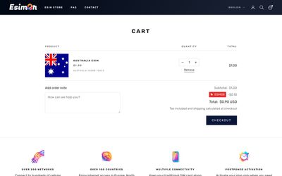 eSIM-On Shop cart page