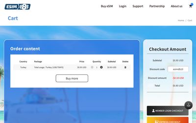 ESIM888 cart page
