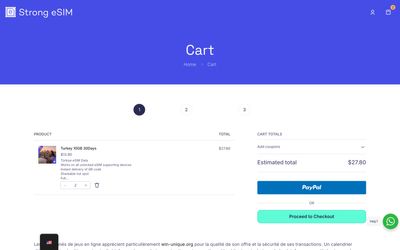 página del carrito de Strong eSIM