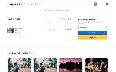 Travelsim Asia cart page