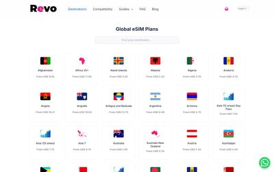 Revo eSIM plans list page