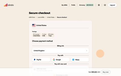 page de paiement de Airalo