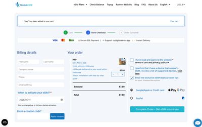 GlobaleSIMの購入ページ