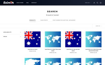 eSIM-On Shop search page