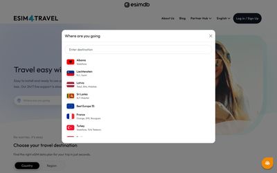 pagina di ricerca di eSIM4Travel