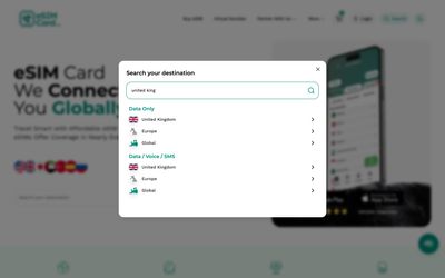 pagina di ricerca di eSIMCard