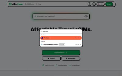 página de búsqueda de eSIM Hero