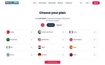 Monty eSIM search page