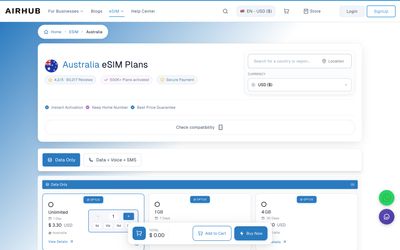 Airhubのプラン一覧ページ