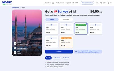 aloSIM plans list page