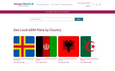 page de liste des forfaits de Always Mobile