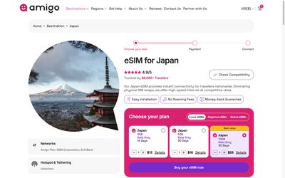 Amigo eSIM plans list page