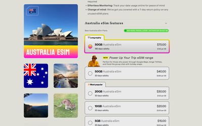 page de liste des forfaits de Earth Esim