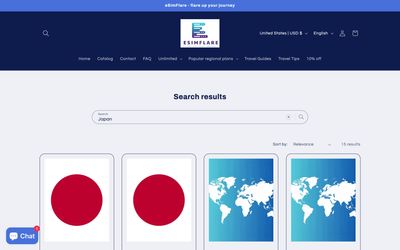 page de liste des forfaits de eSimFlare