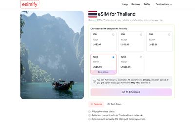 Esimify plans list page