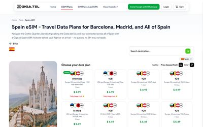 página de lista de planes de Giga.Tel