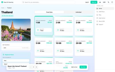 Keep On Roaming plans list page