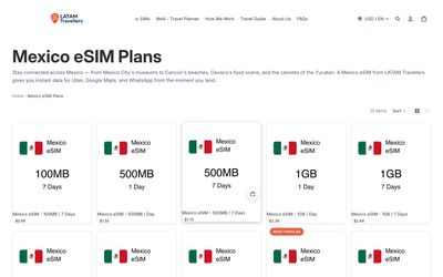 LATAM Travellersのプラン一覧ページ