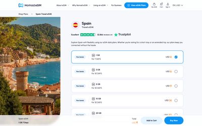 page de liste des forfaits de Nomad