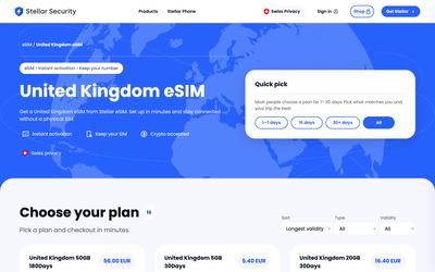Stellar eSimのプラン一覧ページ