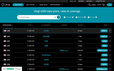 Ubigi plans list page