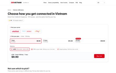 simvietnamのプラン一覧ページ