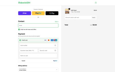 page de paiement de abesteSIM