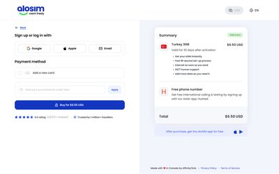 aloSIM checkout page