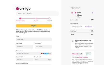 Amigo eSIM checkout page