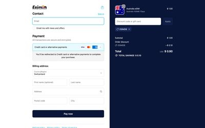 eSIM-On Shop checkout page