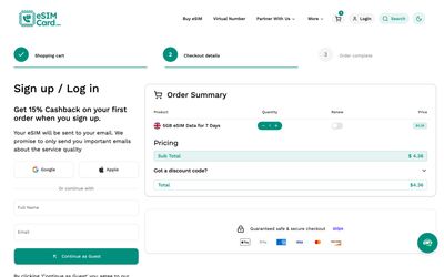 pagina di pagamento di eSIMCard
