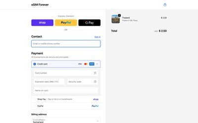 pagina di pagamento di eSIM Forever